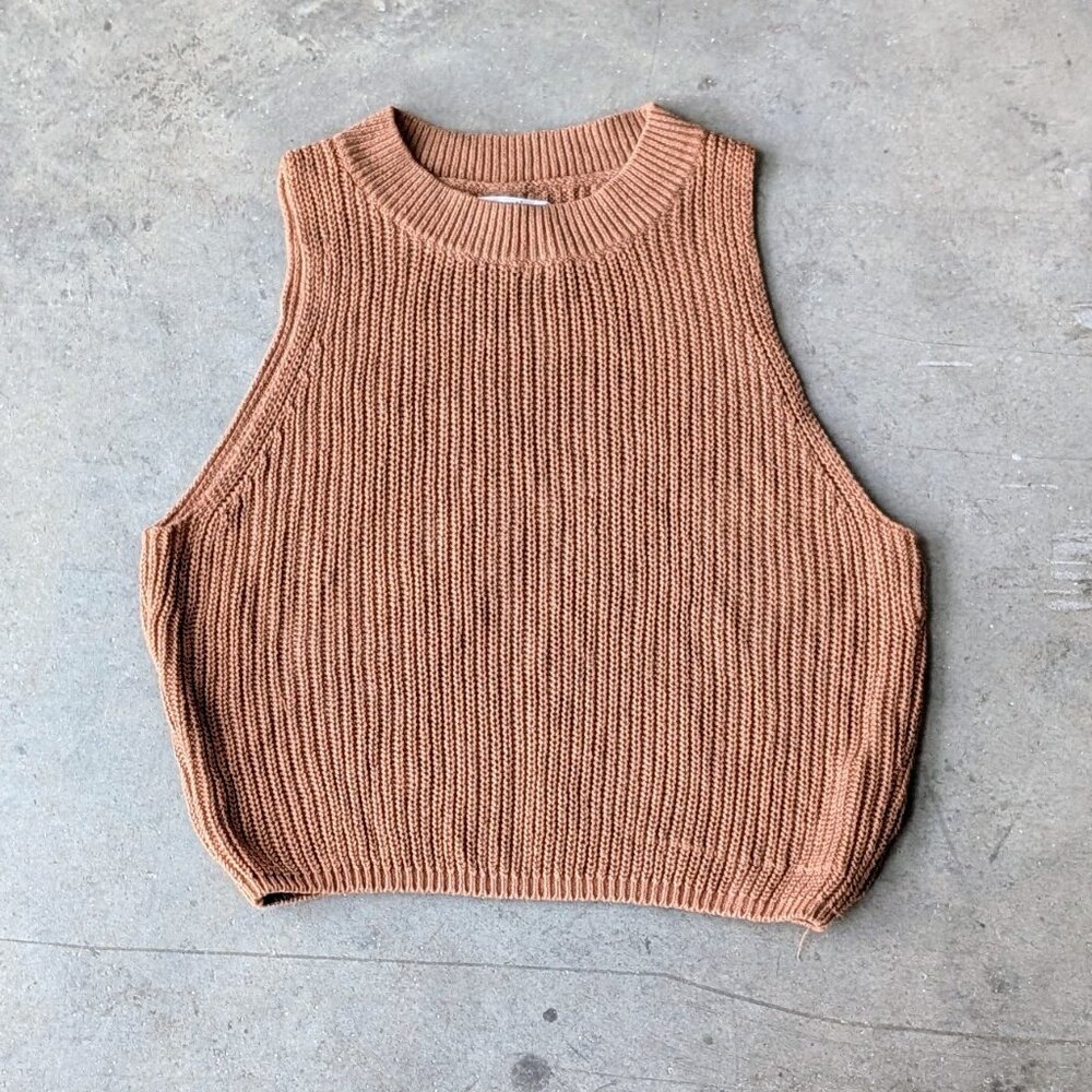 Reformation Brown Knit Sleeveless Linen Blend Lilac Top in Chestnut medium